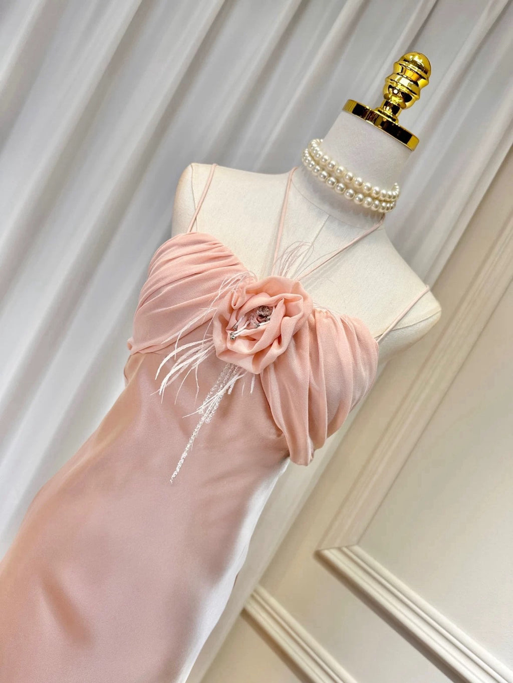 Rosette Satin Midi Dress