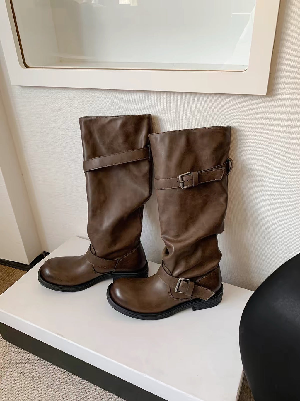 Rodeo Slouch Buckle Boots - close-up
