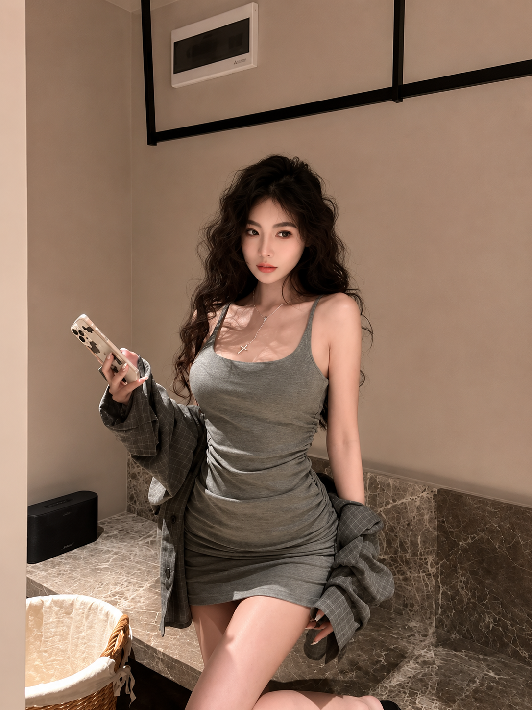 5cm韩模杯/Ruched Spaghetti Strap Mini Dress (Build in Bra)