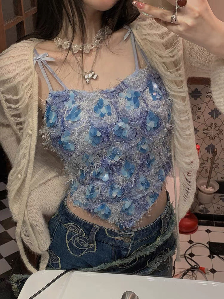 Monet Floral Embellished Cami – Blue Blossom