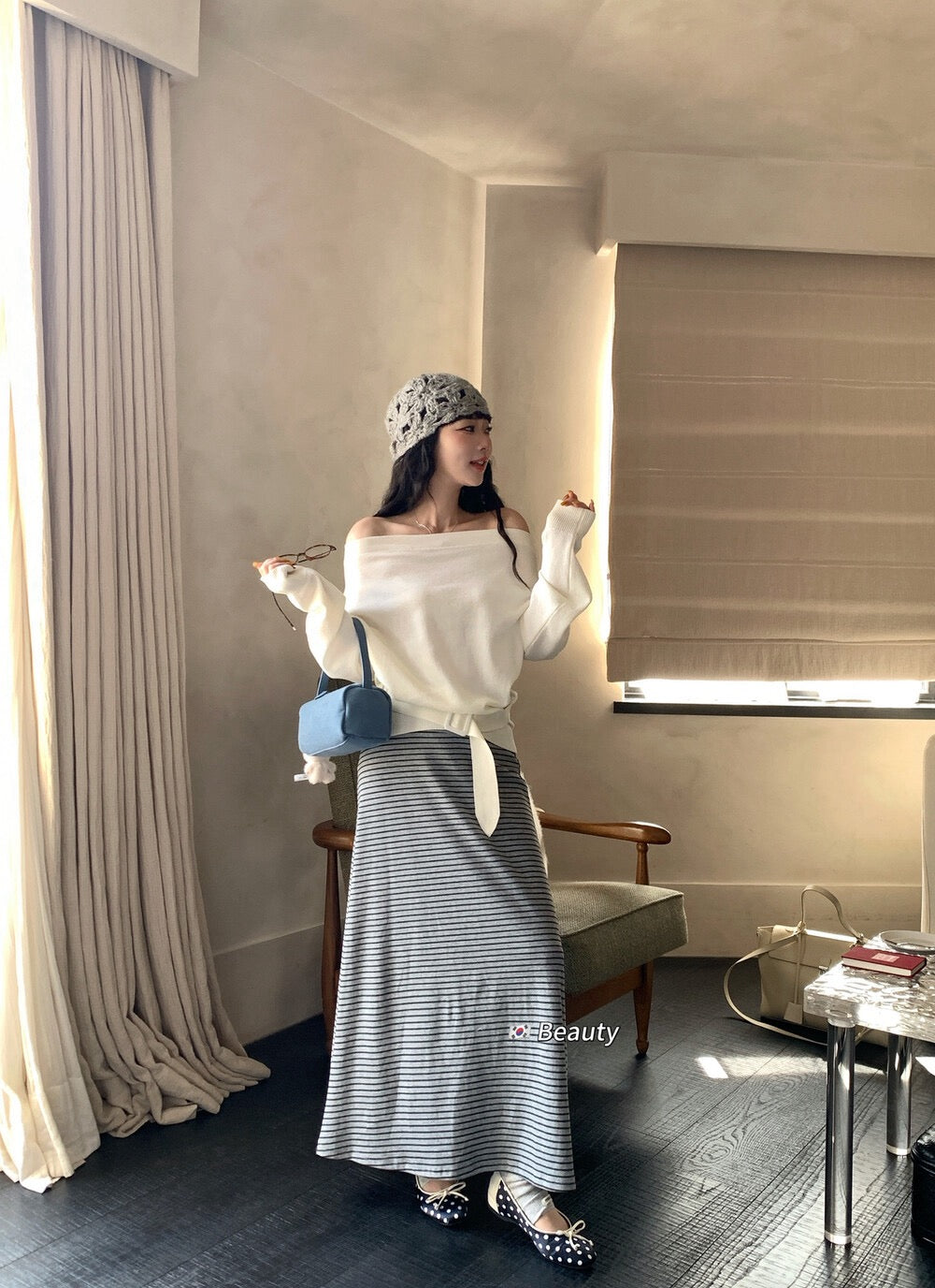 Soft Off-Shoulder Tie Knit Top