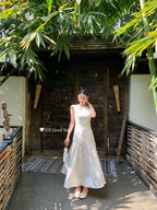 Oriental Elegance Satin Maxi Dress