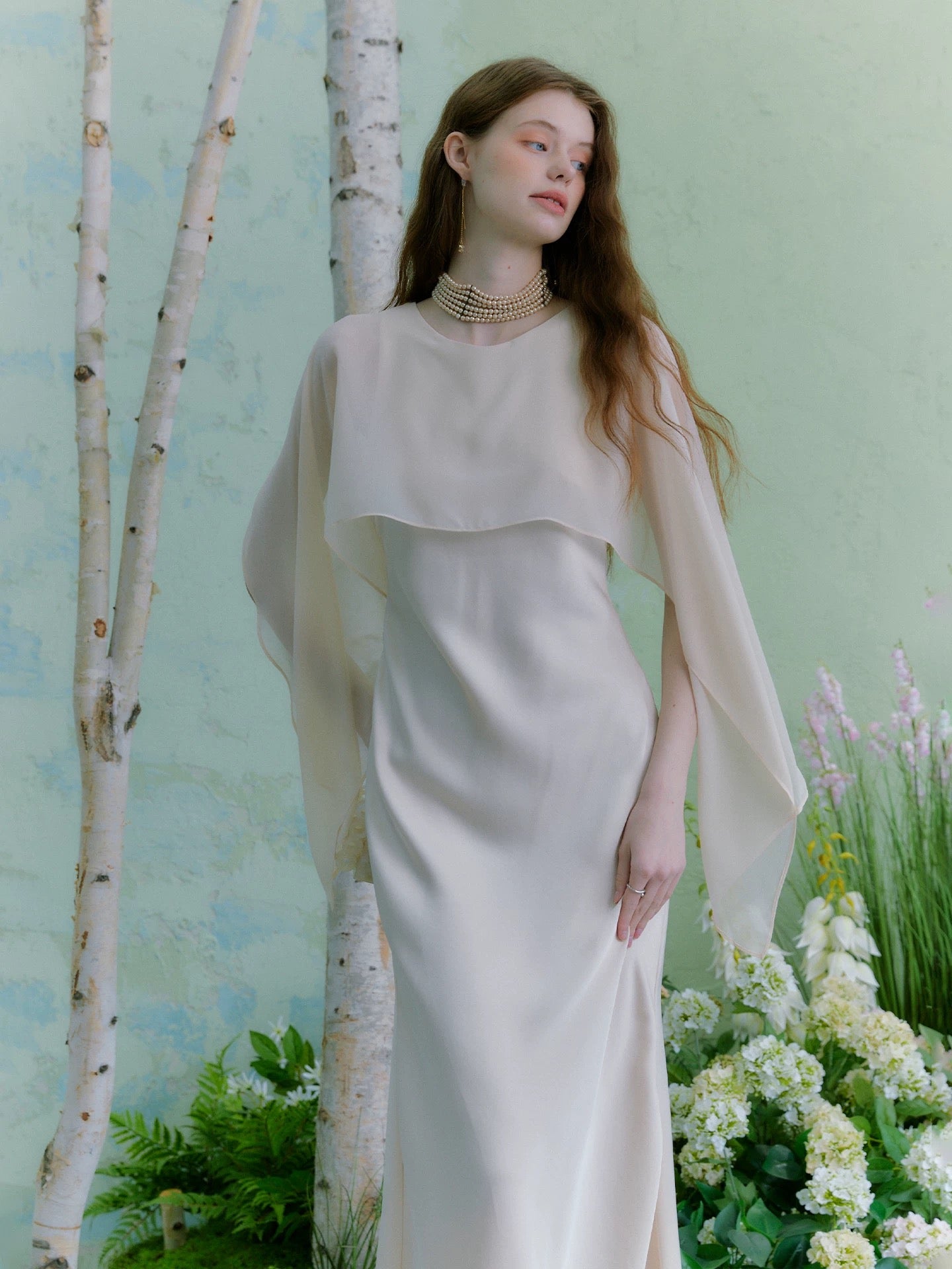 Fluid Drape Cape Maxi Dress