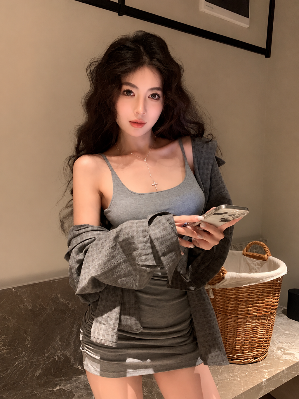 5cm韩模杯/Ruched Spaghetti Strap Mini Dress (Build in Bra)