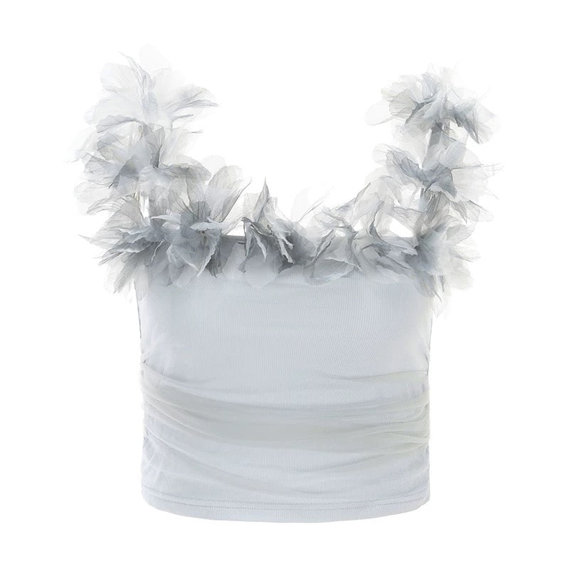 Celeste Floral Off-Shoulder Top – Mist Blue