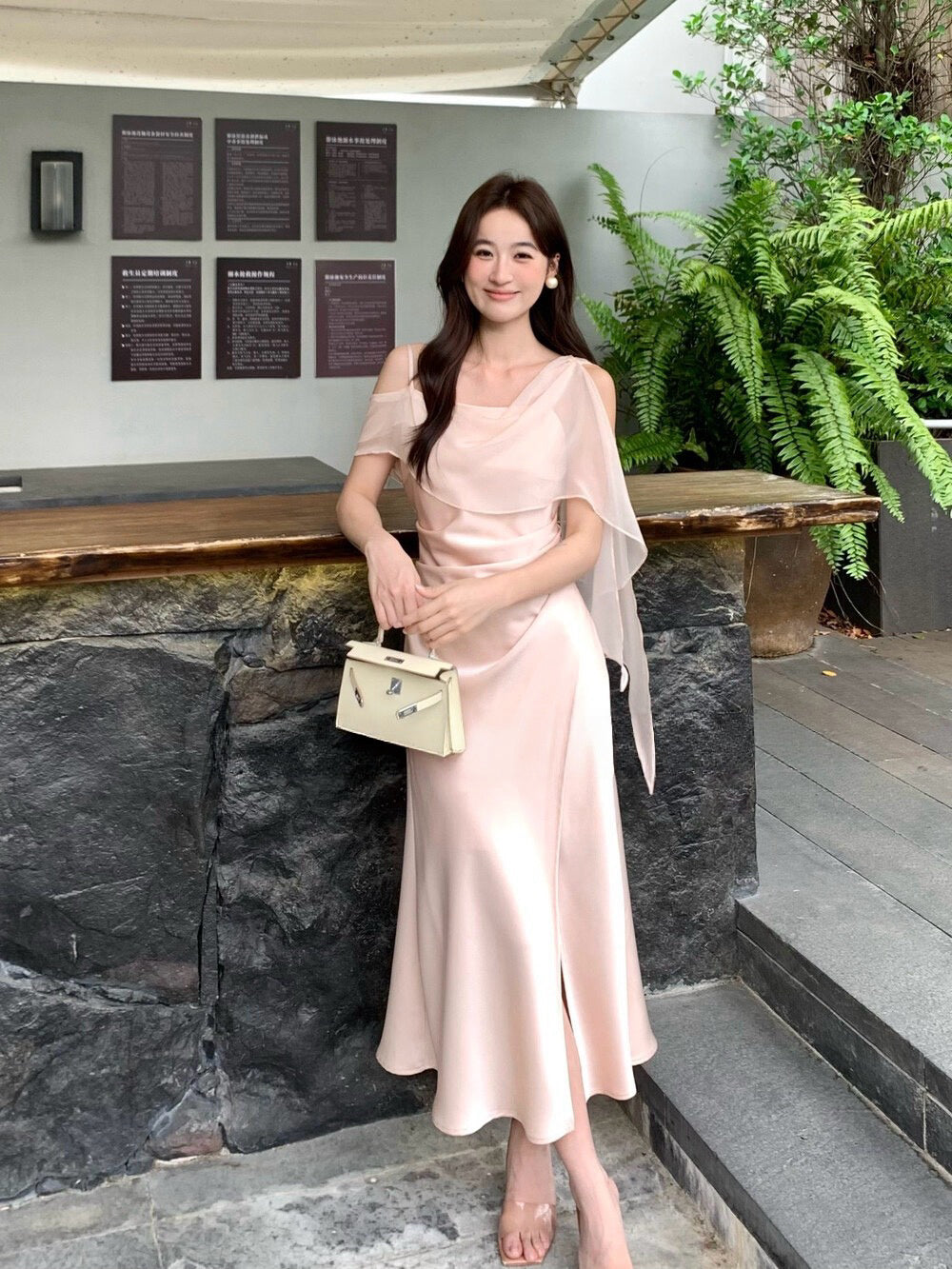 Soft Asymmetric Ruffle Midi Dress