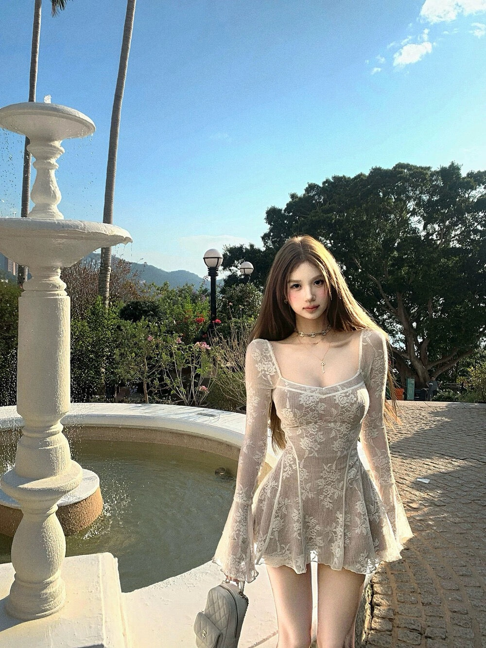 Ethereal Lace Sculpt Mini Dress