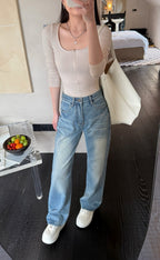 Soft Vintage Wash Wide-Leg Denim - front view