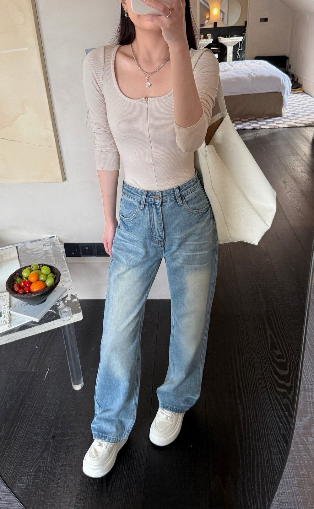 Soft Vintage Wash Wide-Leg Denim