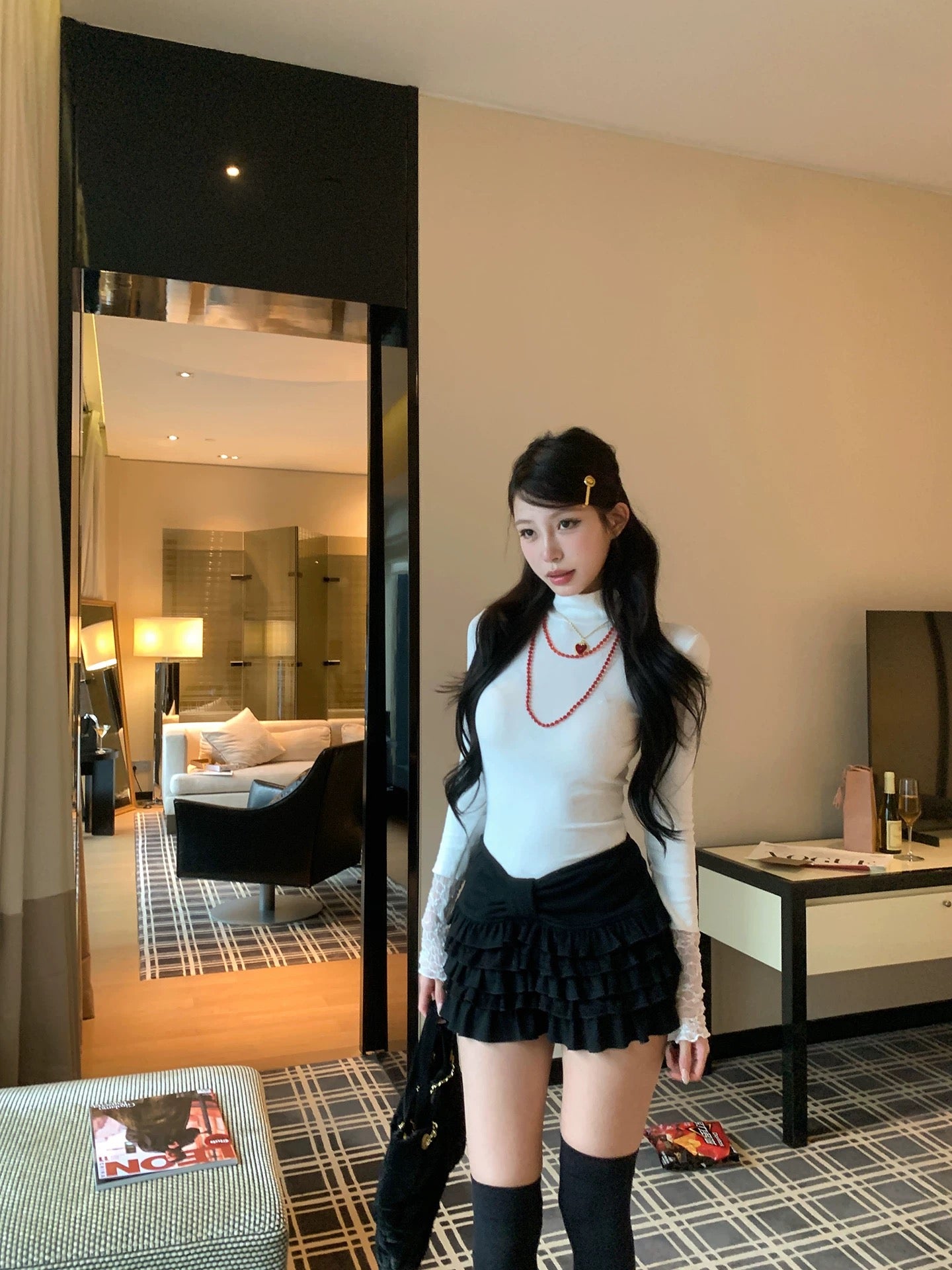 Midnight Lace Ruffle Mini Skirt