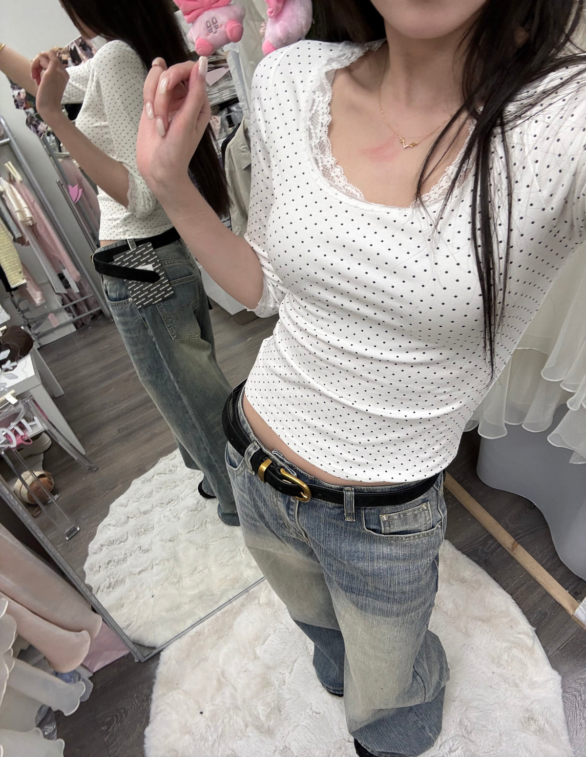 Dainty Dot Lace 3/4 Sleeve Top - detail view