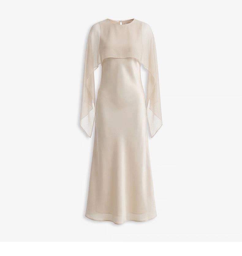 Fluid Drape Cape Maxi Dress