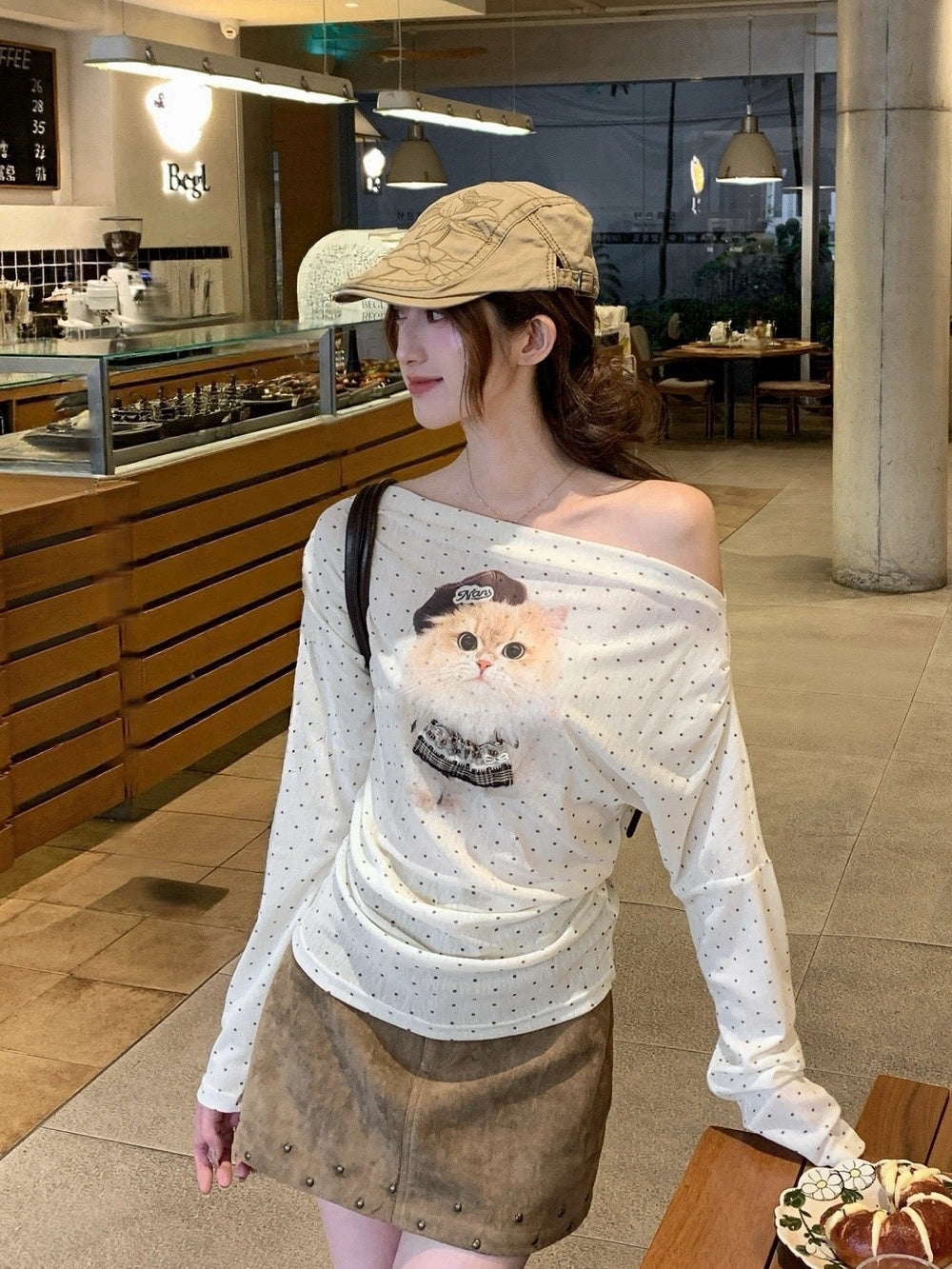 Mischief Kitty Off-Shoulder Top - back view