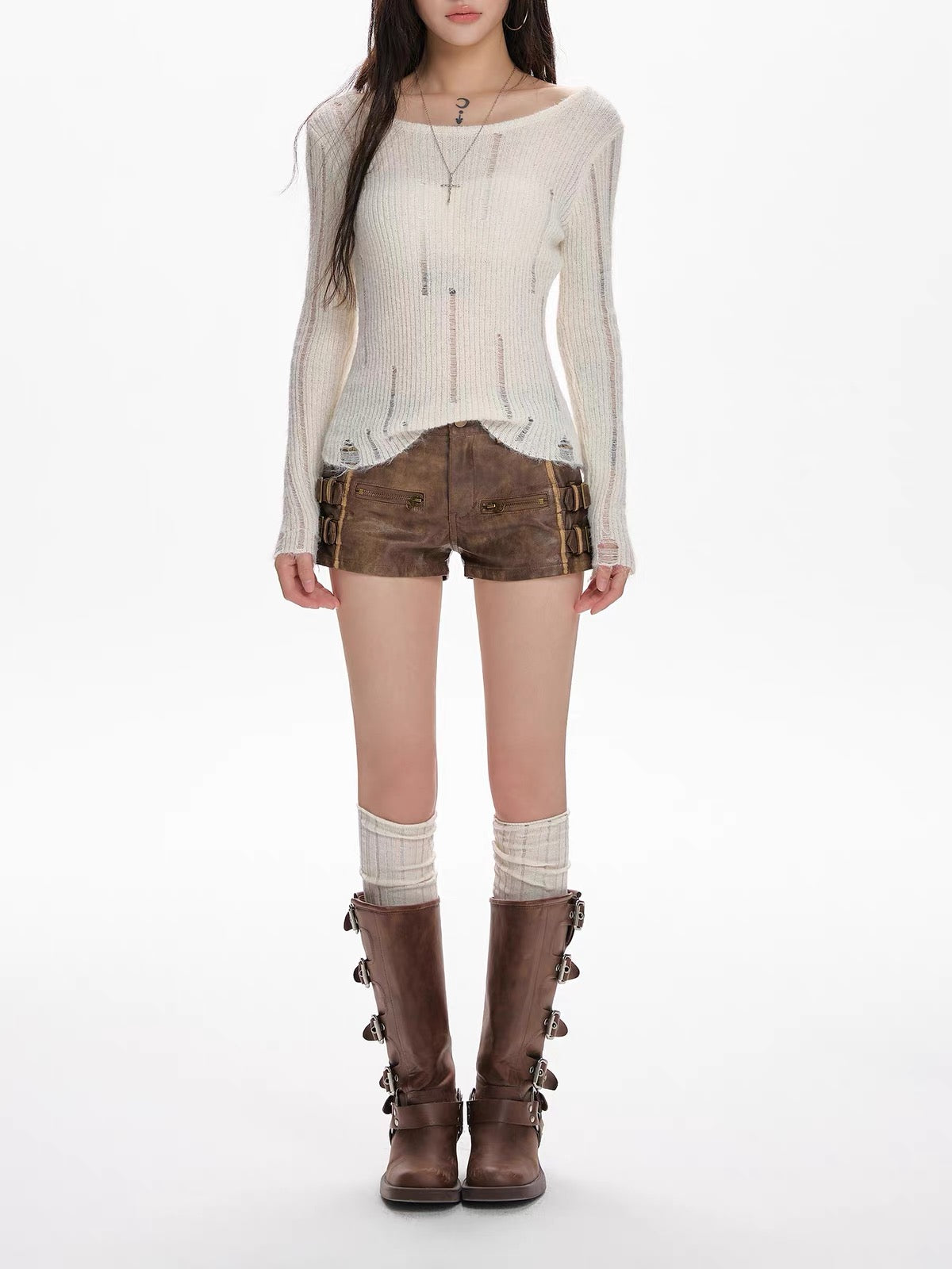 Ryder Buckle Faux Leather Shorts