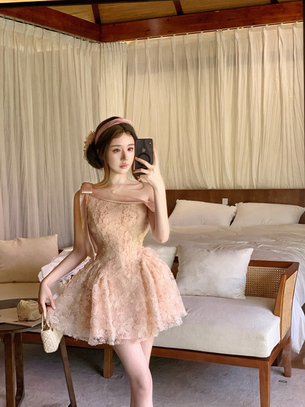 浅樱晚香玉/Rosalie Lace Mini Dress