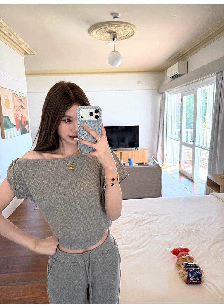 Soft Waffle Knit Off-Shoulder Top