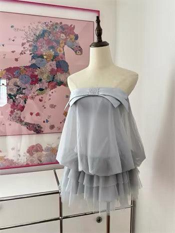 Sea Salt Strapless Bow Bubble Top