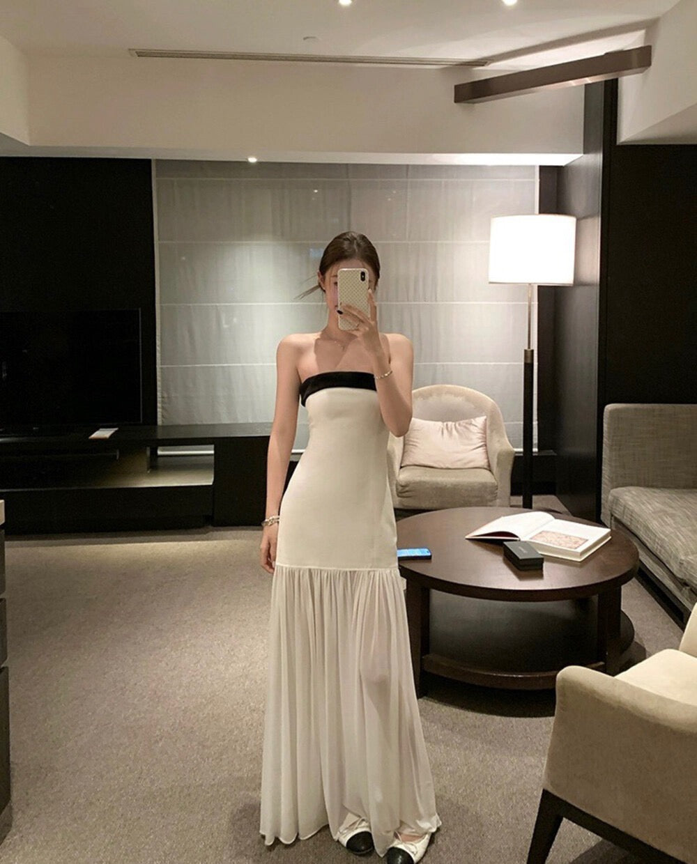 French Contrast Mesh Maxi Dress