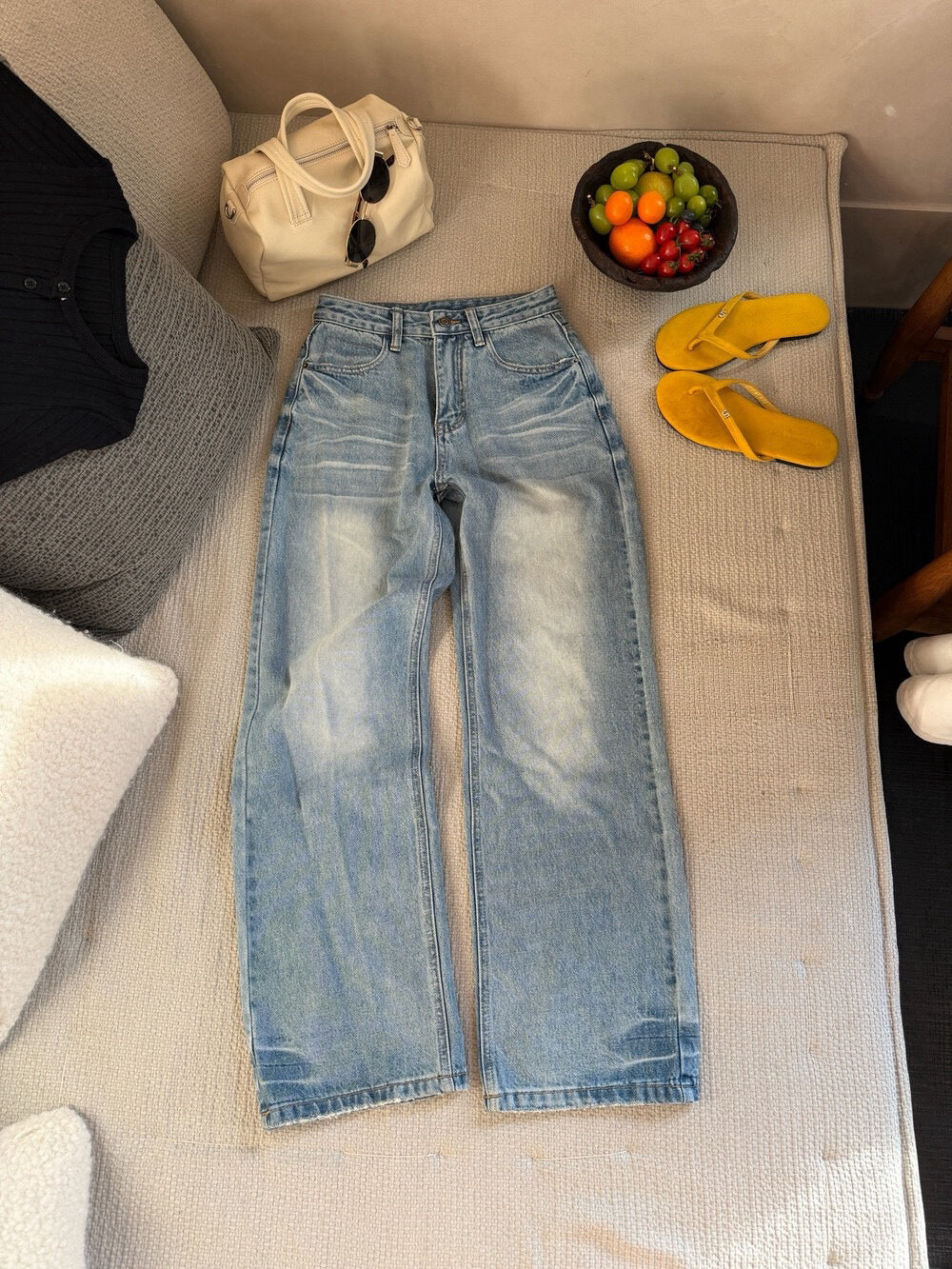 Soft Vintage Wash Wide-Leg Denim