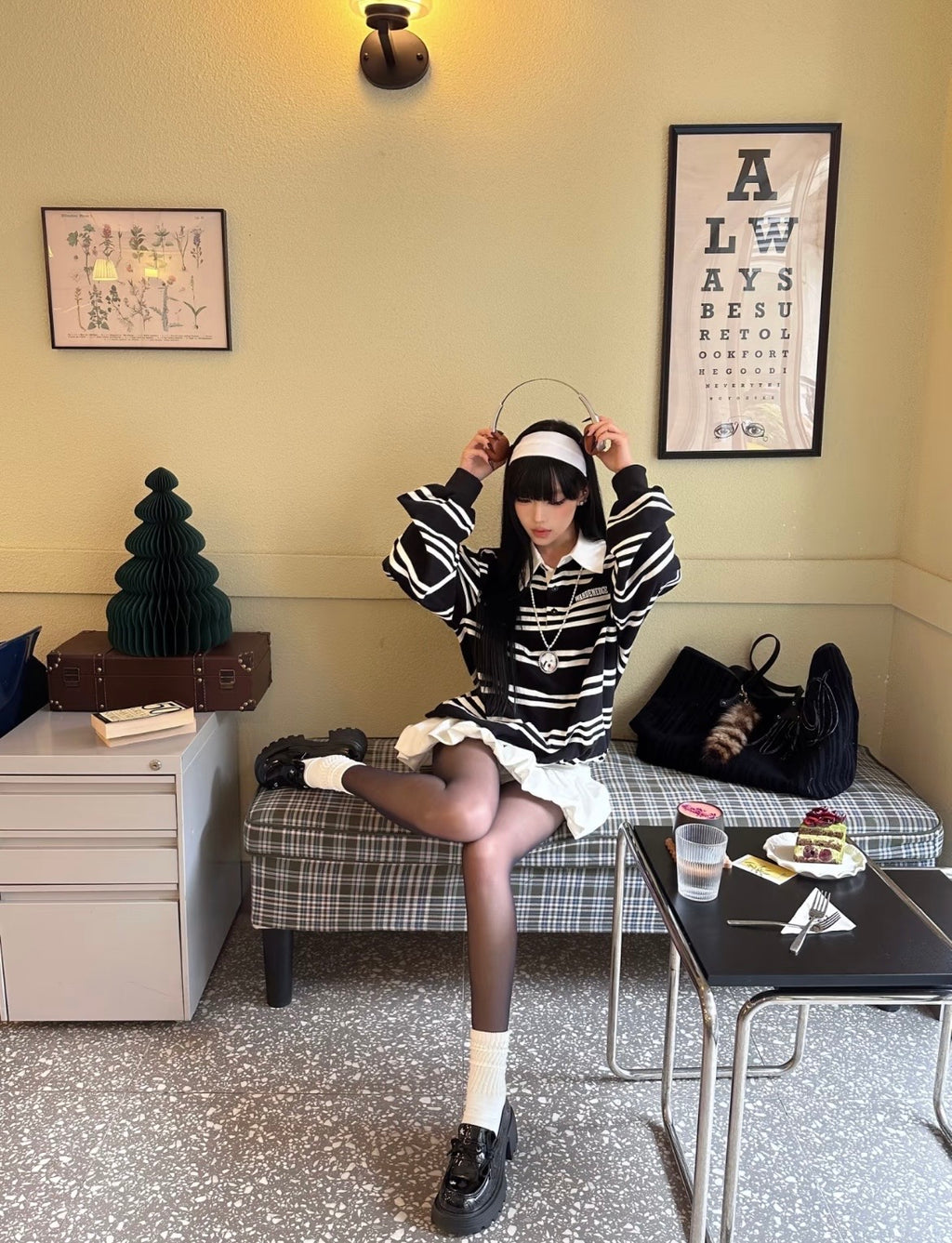 Black & White Striped Layered Polo Sweatshirt