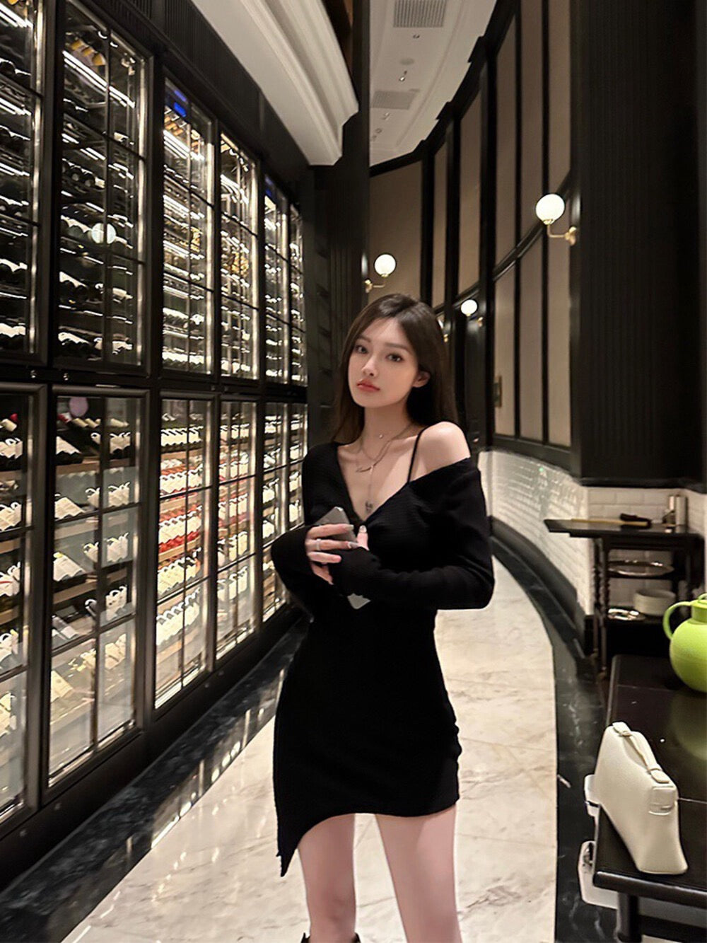 Noir Off-Shoulder Asymmetrical Mini Dress