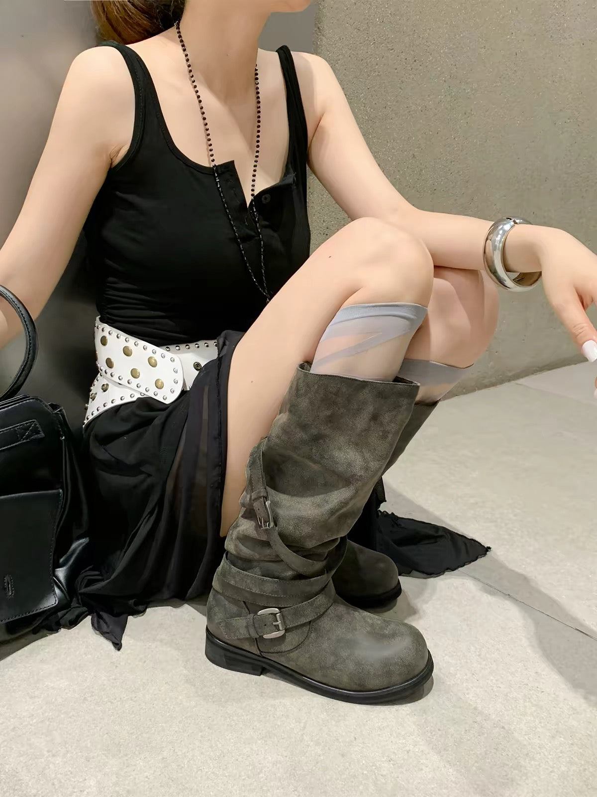 Rodeo Slouch Buckle Boots - detail view