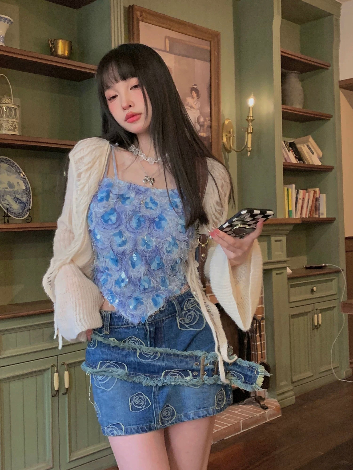 Monet Floral Embellished Cami – Blue Blossom