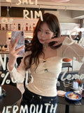 Lace Bow Ruched Long Sleeve Top