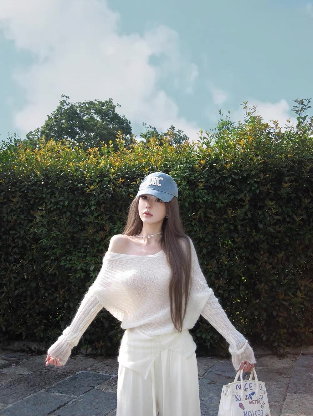 Cloudy Off-Shoulder Knit Top - detail view