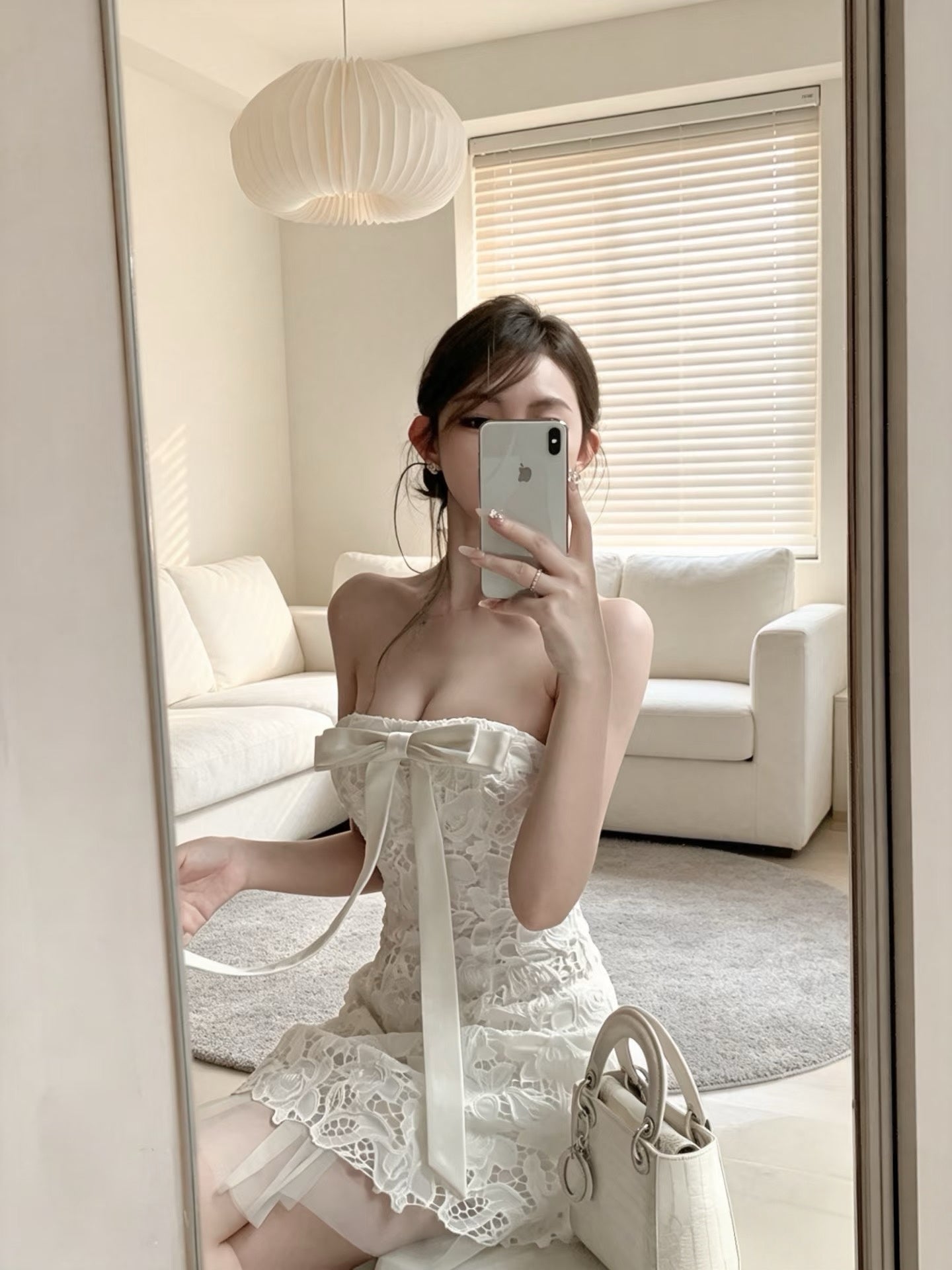 Soft Lace Strapless Mini Dress
