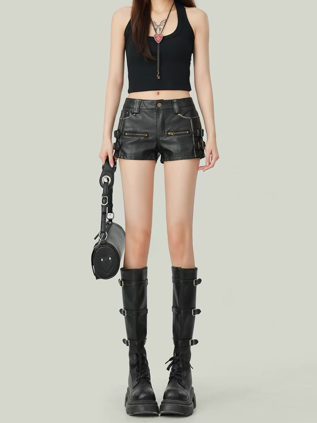 Ryder Buckle Faux Leather Shorts
