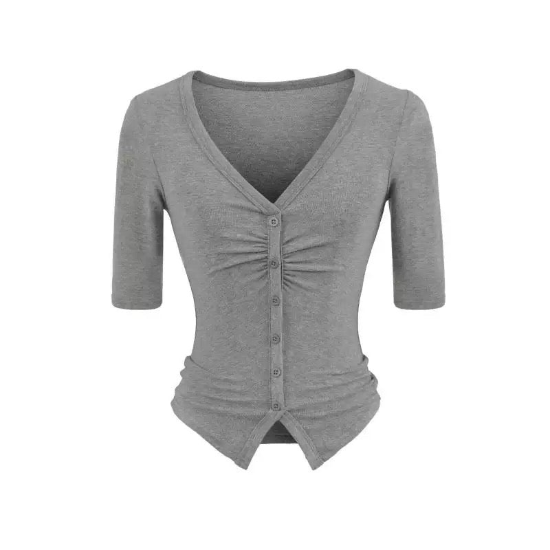 Ruched Button Slim Fit Top