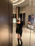 Noir Off-Shoulder Asymmetrical Mini Dress - close-up