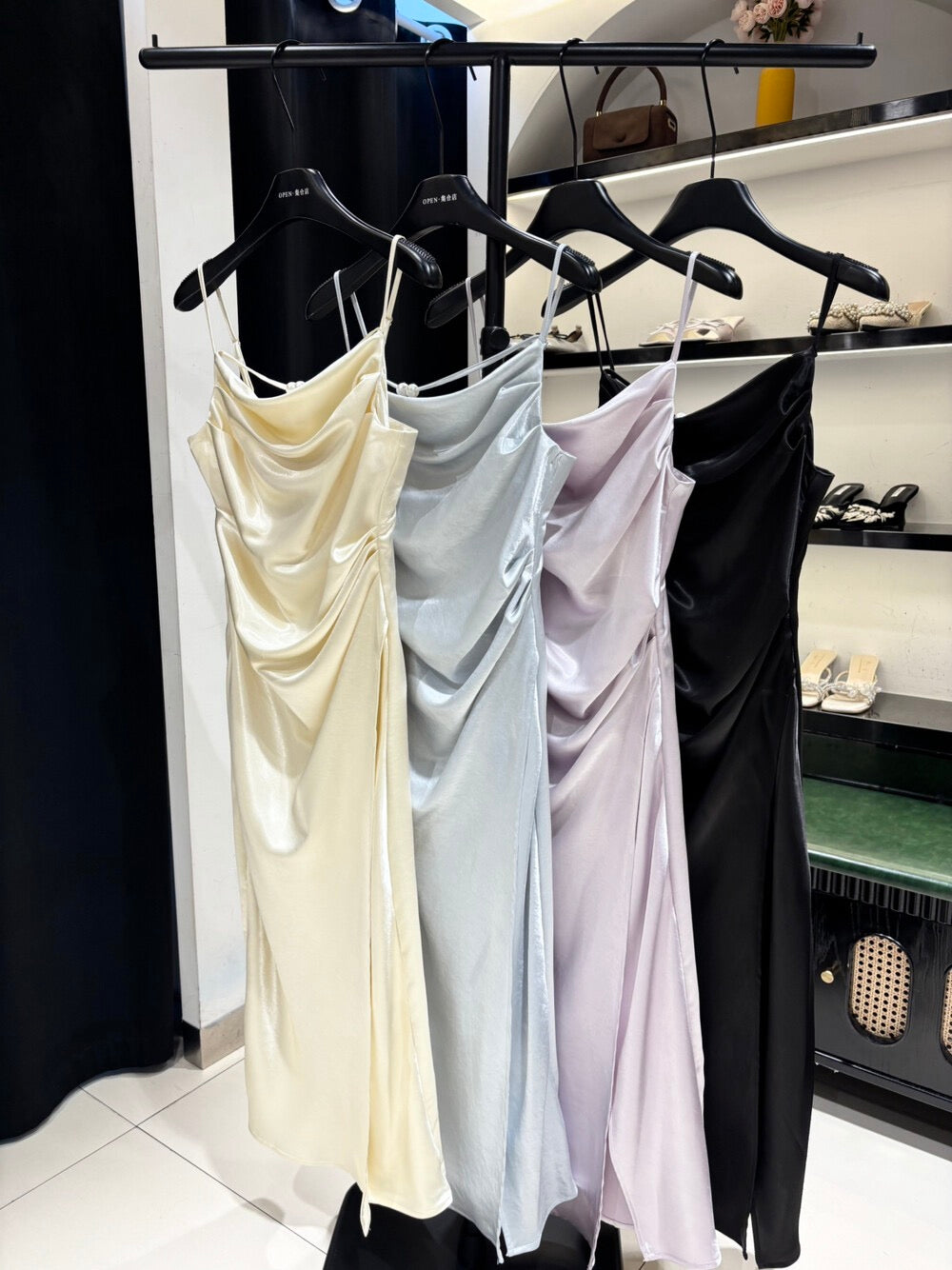 Pearl Detail Satin Slip Dress
