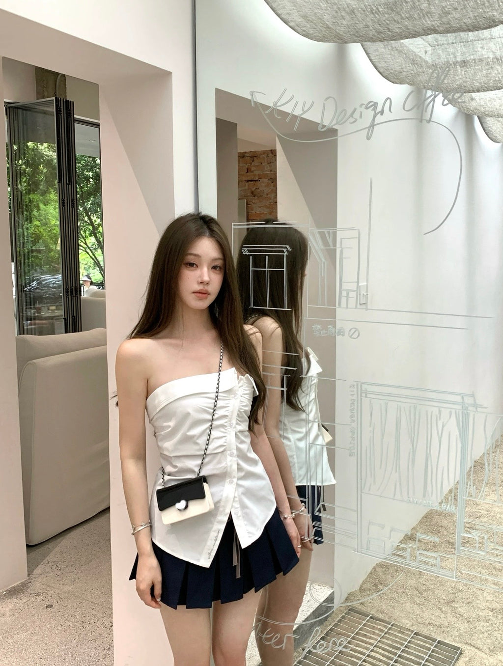 Muse Asymmetric Button Strapless Top