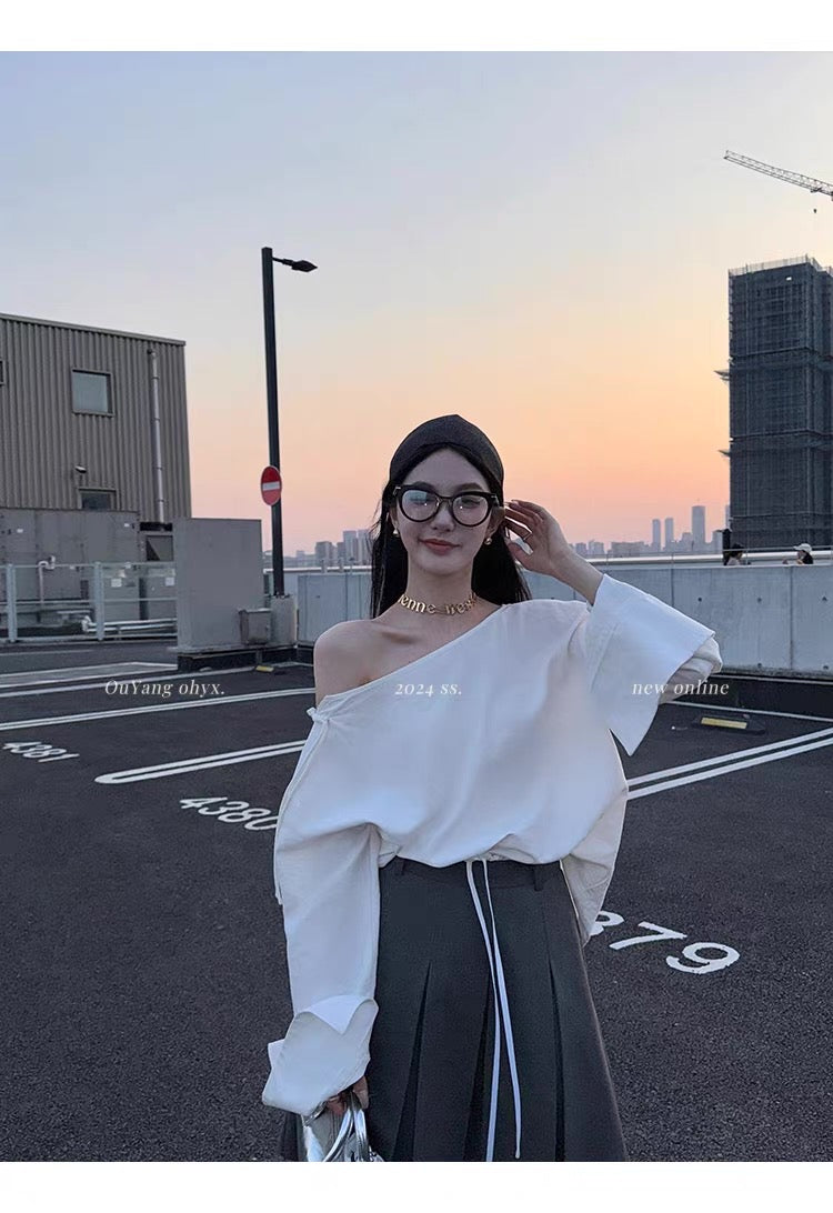 Effortless Drape Off-Shoulder Knit Top