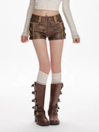 Ryder Buckle Faux Leather Shorts - back view