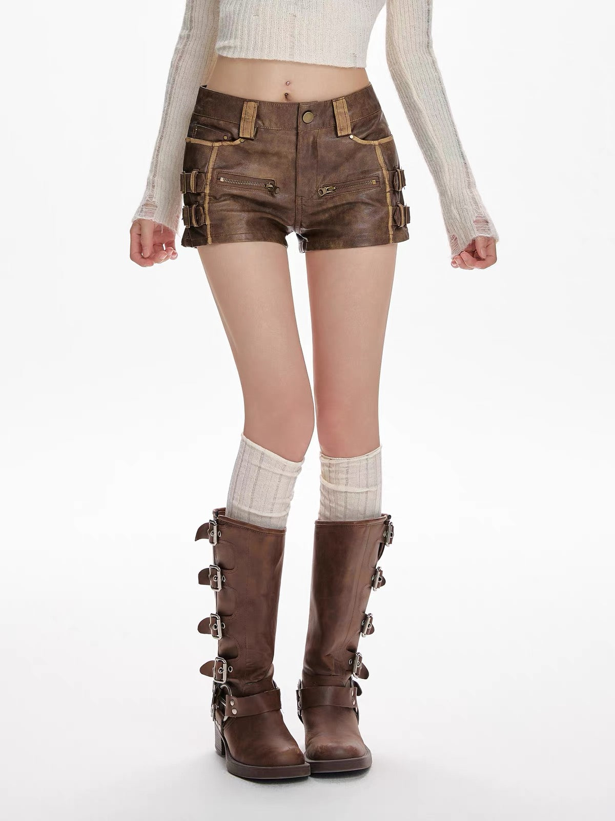 Ryder Buckle Faux Leather Shorts