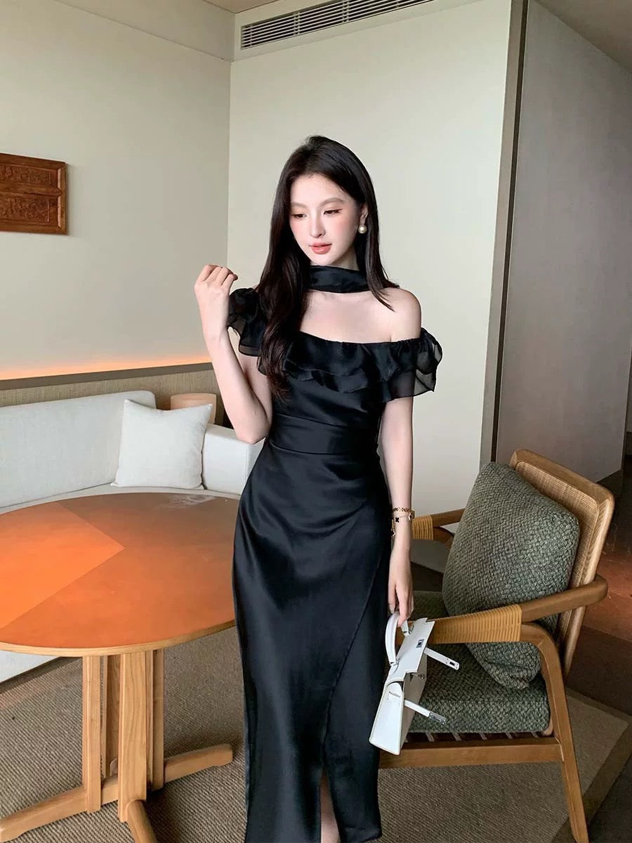 Aura Satin Scarf Maxi Dress