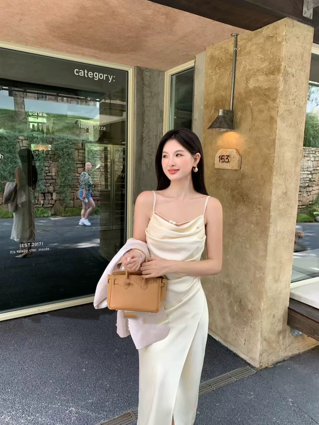Pearl Detail Satin Slip Dress