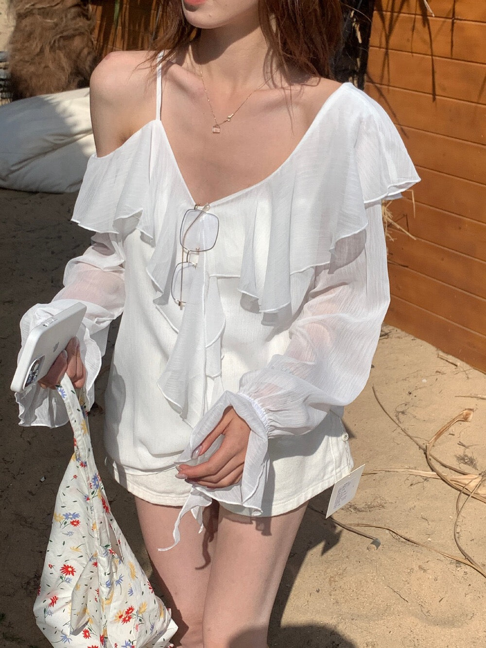 Ruffle Chiffon Off-Shoulder Blouse