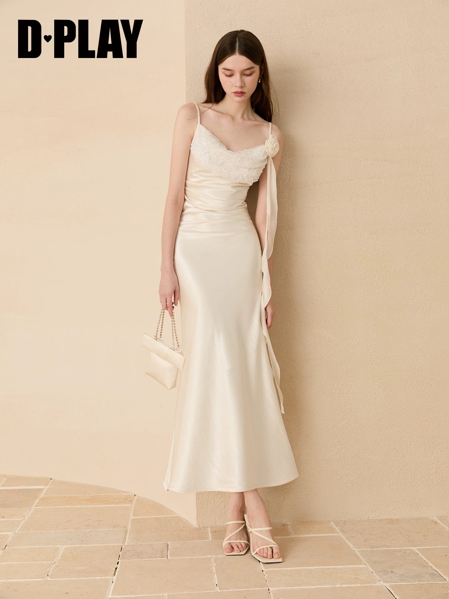 Noir & Ivory Satin Drape Dress