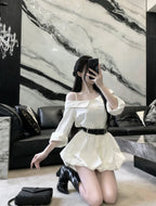Soft Off-Shoulder Puff Mini Dress