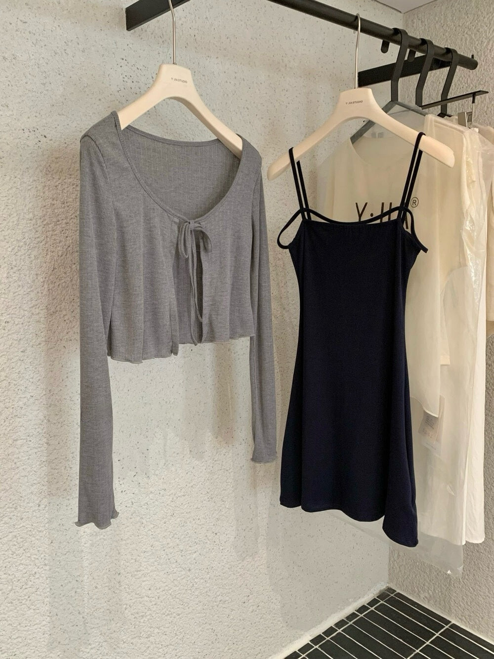 Soft Mist Tie-Front Knit Cardigan