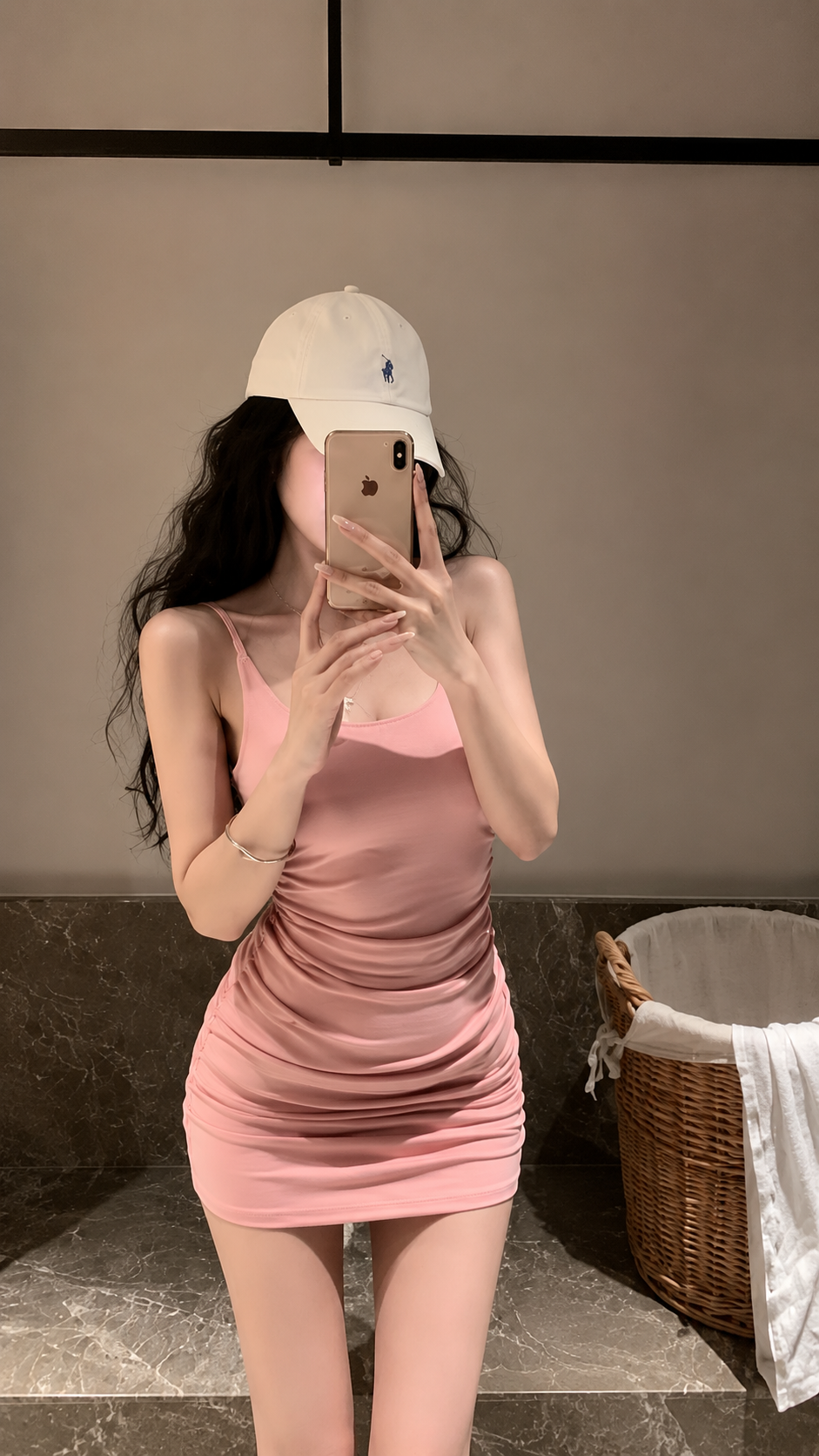 5cm韩模杯/Ruched Spaghetti Strap Mini Dress (Build in Bra)