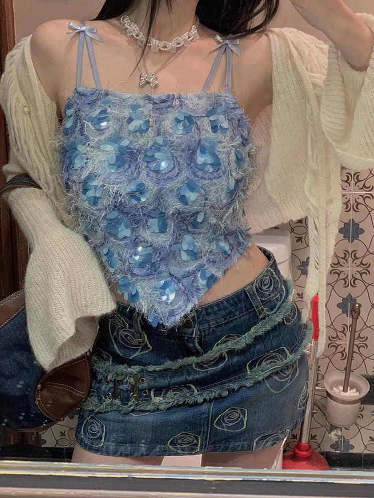 Monet Floral Embellished Cami – Blue Blossom