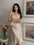 Rosette Satin Midi Dress