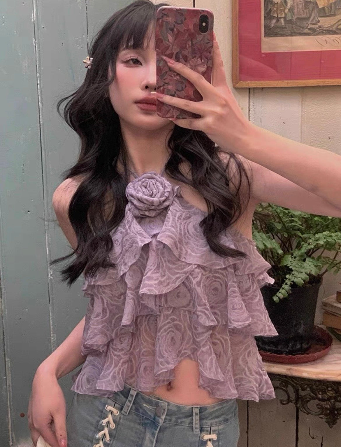 Rosalie Ruffle Halter Top – Lavender Mist