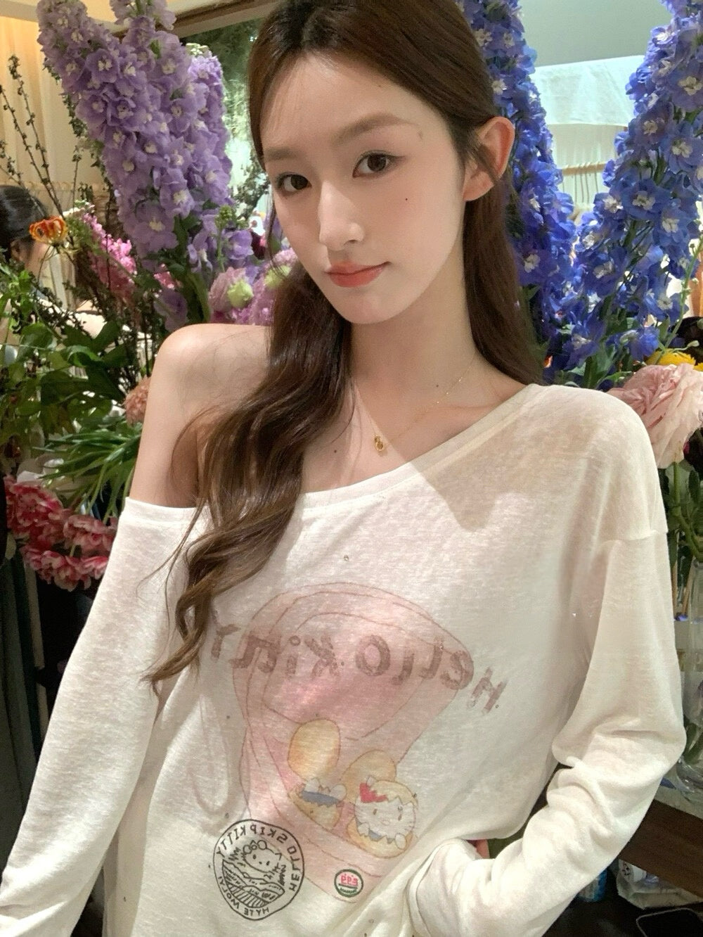 Lightweight Off-Shoulder Graphic Top