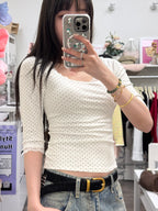 Dainty Dot Lace 3/4 Sleeve Top - styled view